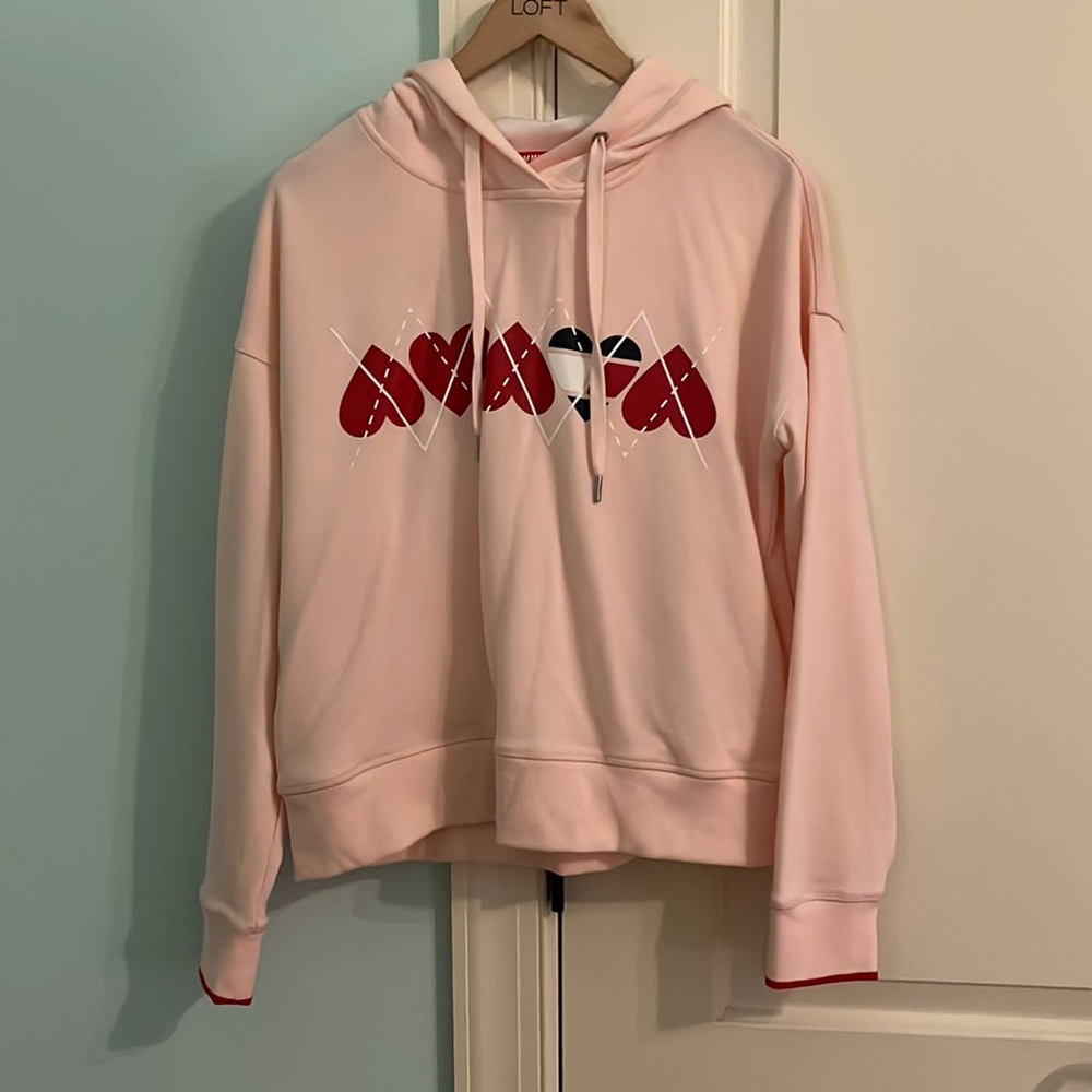 pink hoodie with hearts